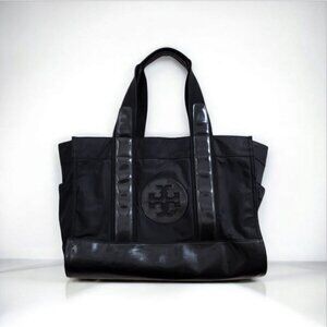 TORY BURCH Handbag/Nylon/Enamel/BLK/Black/Solid Color Black Nylon/Pate